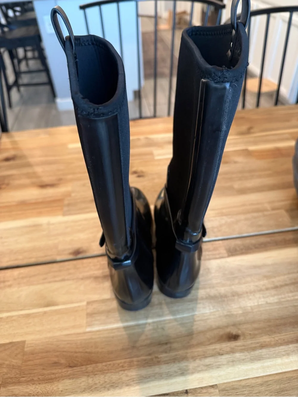 Michael Kors Black Gloss Rain Boot with Buckle Charm